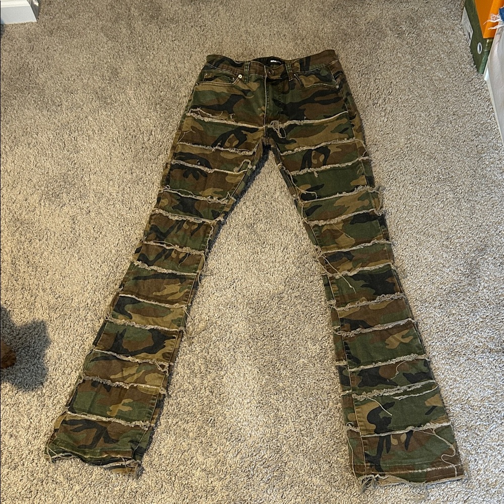 FashionNova Men Camouflage Flare Stacked Patterned Pants